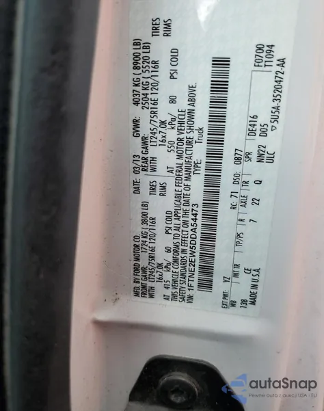 2013 Ford Econoline E250 Van from USA, damaged, VIN 1FTNE2EW5DDA54473